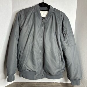 Full Tilt Gray Bomber Jacket Sherpa Lined Small Women Pockets EUC